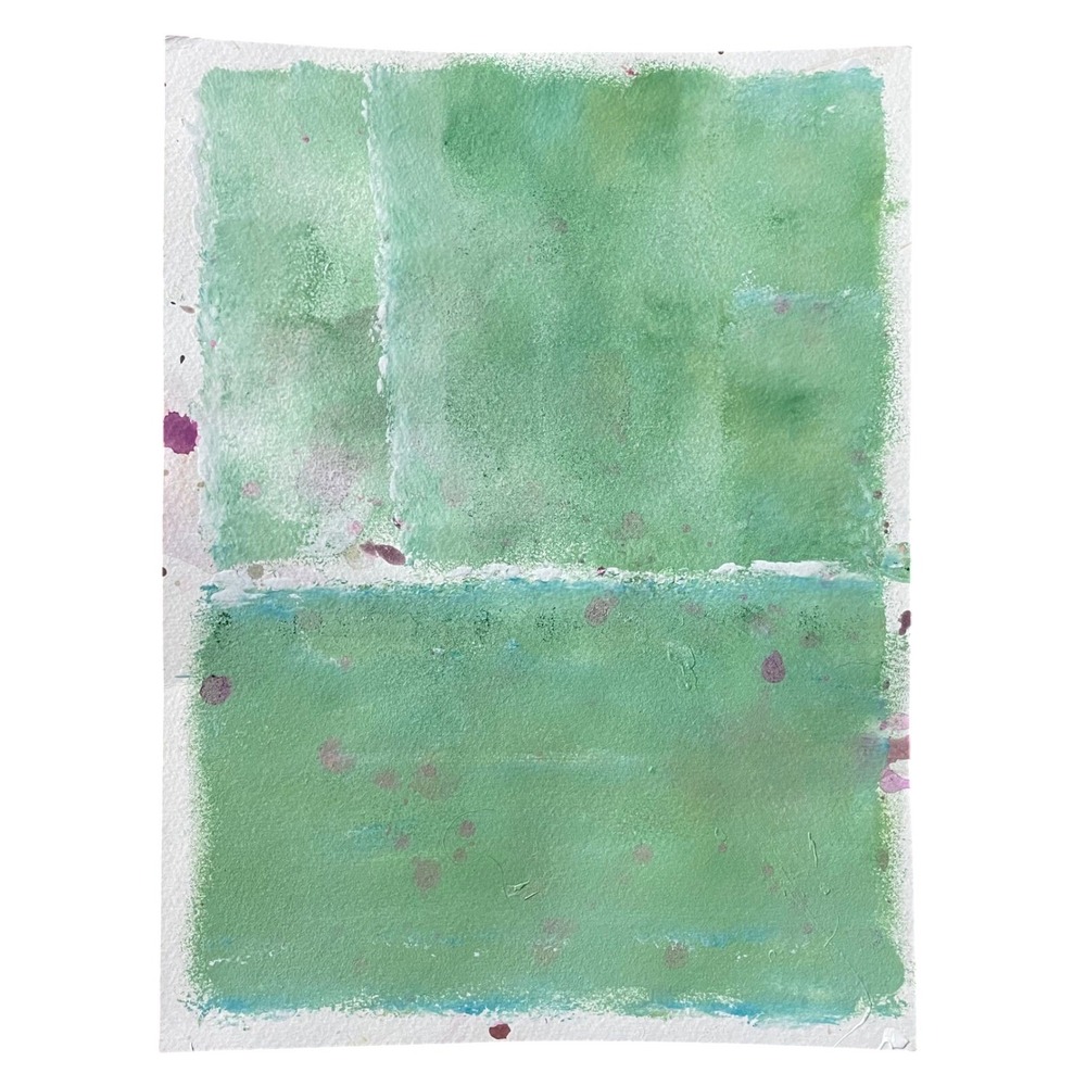 Original Abstract Watercolor Mixed Media Painting Green Teal Textured 9x12 Art